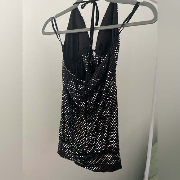 Y2K SEQUIN BLACK LONG HALTER TOP - SMALL - Picture 3 of 3